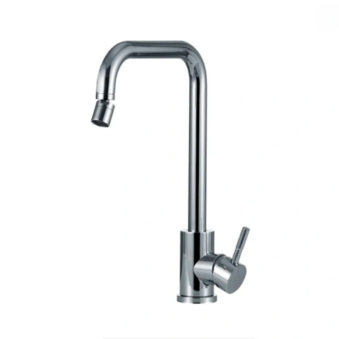 Torneira Monocomando Alta Para Cozinha Em Metal Inox Prata Brilhante