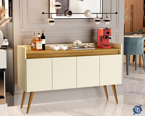 Aparador Buffet Luanda 4 Portas Pés Palito Off white / Madeirado - Comprar Moveis em casa
