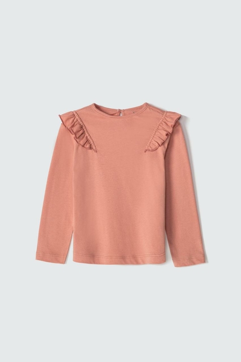 Blusa Infantil Menina Manga Longa Com Babados - Rosa