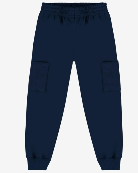 Calça Infantil Em Moletom Azul Com Bolso