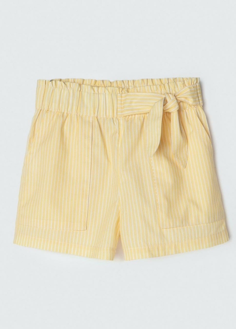 Short Infantil Feminino Amarelo Listrado Com Laço