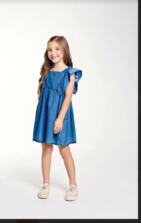 Vestido Jeans Infantil Com Babado