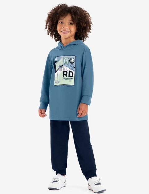 Conjunto Camiseta Com Capuz E Calça Azul