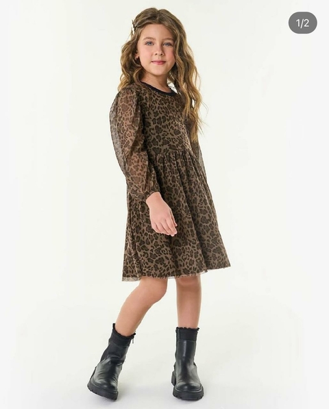 Vestido Manga Longa Estampado Animal Print