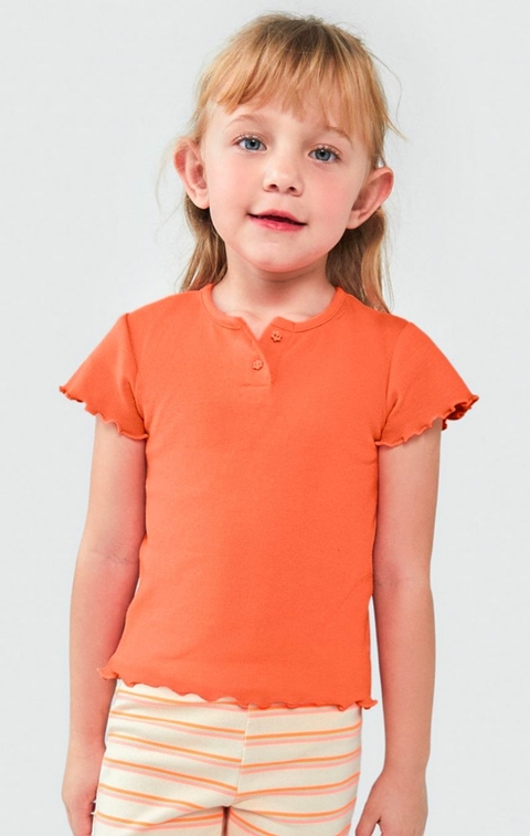 Blusa Infantil Menina Laranja Com Frufru