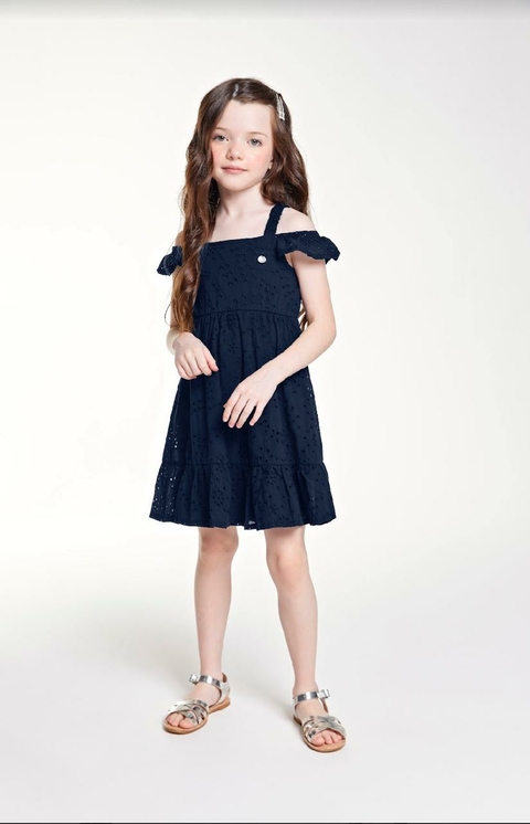 Vestido Ciganinha Infantil em Laise Azul