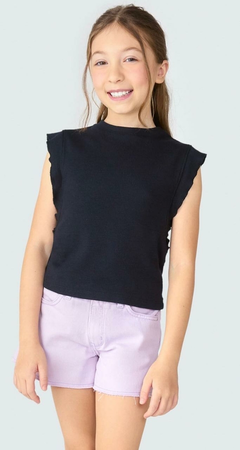 Blusa Preta Com Babados Regata Menina