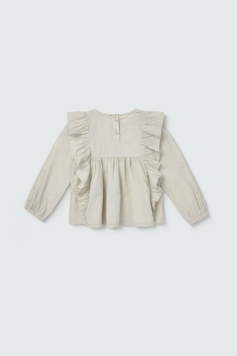 Blusa Bata Infantil Menina Com Babados Bege