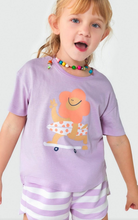Conjunto Curto Infantil Menina Estampado Roxo
