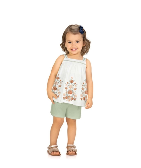 Conjunto Estampado Off White Com Verde Milon