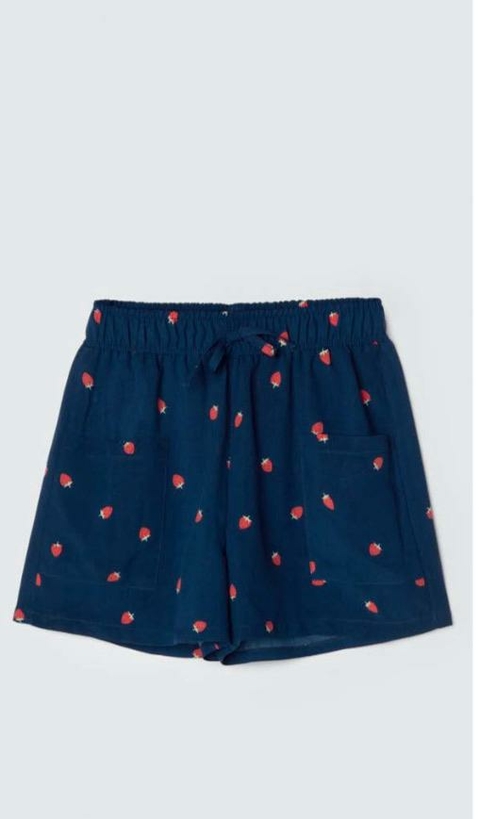 Shorts Feminino Infantil Estampado Azul Morango