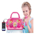 BOLSA COM MICROFONE INFANTIL SOM LUZES COLORIDAS CONECTA CELULAR MP3 ROSA MENINA