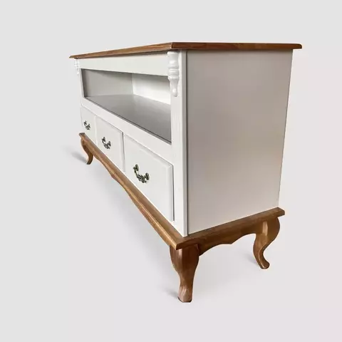 Rack Luis XV Off-White Tampo e Pé De Madeira