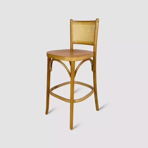 Banqueta Malibu De Madeira Maciça Encosto em Tela