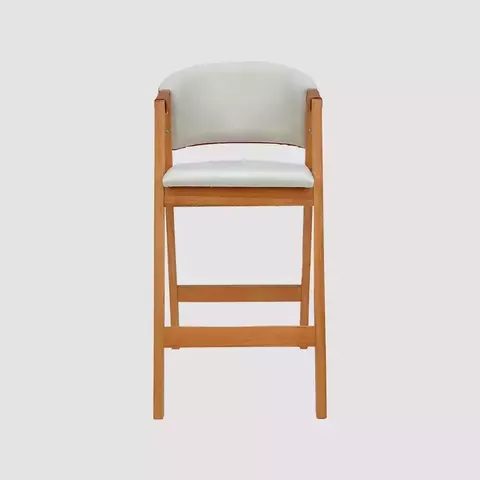 Banqueta Montreal de Madeira Maciça com Encosto em Concha e Apoio no Braço Estofada