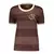 Camisa feminina do Flamengo em tons de marrom, com detalhes em dourado e o logo do clube. Estampa alusiva à Consciência Negra.