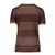 Camisa feminina do Flamengo na cor marrom com detalhes em dourado, vista traseira, destacando listras e padrões.