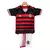 Kit Infantil do Flamengo com camiseta listrada em preto e vermelho e calça branca, modelo 24/25.