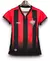 Camisa feminina do Vitória 24/25, manto 1, com listras vermelhas e pretas e logo do clube.