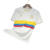 Camisa branca com detalhes em amarelo, azul e vermelho, representando a seleção da Colômbia, edição de aniversário de 100 anos.