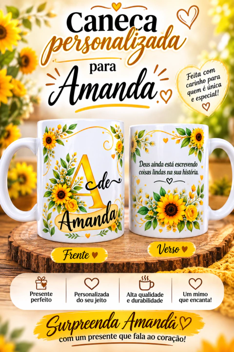 Caneca de porcelana branca 325 ML - Amanda - Amarelo