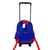 Mochila infantil com rodinhas na cor azul e detalhes em vermelho, ideal para meninos, com alças e rodinhas para transporte fácil.