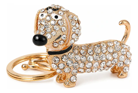 Llavero Perro Salchicha Con Strass Brillante Cristal Dorado