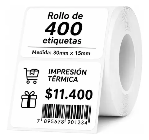 Rollo 400 Etiquetas Autoadhesiva P Impresora Termica 30x15mm