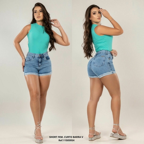 Short Feminino Curto com Barra Virada Sky Fuan - Oferta Especial - comprar online