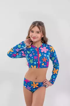 Biquini ziper-azul flores