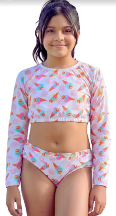 BIQUINI CROPPED JUVENIL MANGA LONGA Estampado - Dinalan kids moda infantil 