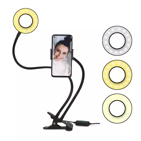 SUPORTE RING LIGHT PARA SMARTPHONE GOLDENTEC FLEXÍVEL COM LED
