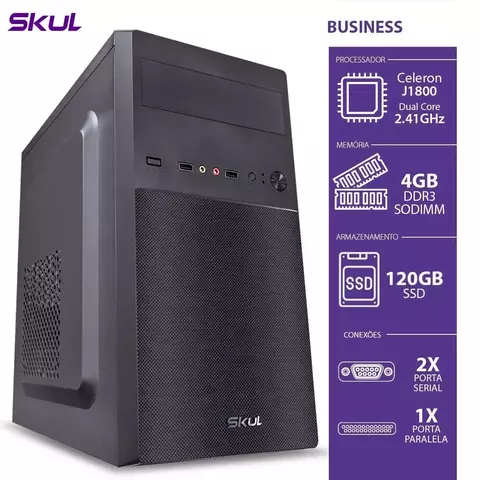COMPUTADOR BUSINESS B100 BJ18001204SP CELERON DUAL CORE J1800 2.41GHZ 4GB DDR3 SODIMM SSD 120GB 2 SERIAL 1 PARALELA
