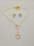 Conjunto Colar Gravatinha e Brincos Coração Vazado | Banho Ouro 18K