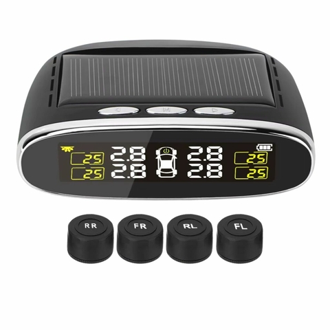 Sensor de Pressão de Pneus Solar LEEPEE TPMS com Alarme e Display LCD 4 Sensores