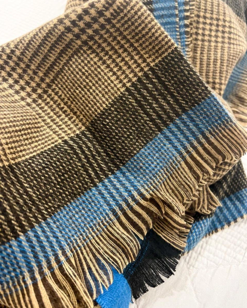 Pashmina Príncipe de Gales - Marrom com Azul Jeans