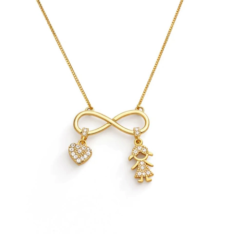 Colar Filha amor infinito cravejado banhado a ouro 18k