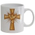 Caneca Porcelana Branca Cruz Dourada e Pomba da Paz