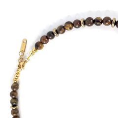 Nawi choker: olho de tigre, hematita dourado e aço ouro para ela - RUMAYA JEWELRY