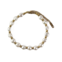 Perla bracelete: Pérola de Água Doce Branca com aço ouro para ela