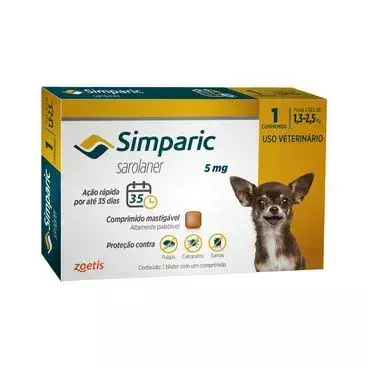 SIMPARIC 5MG 1,3 A 2,5KG,1 COMPRIMIDO DOG, anti pulgas
