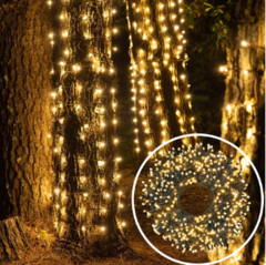 Cordão de 20m com 200 LEDs – Luzes Branco Quente, Fixo e à Prova d'Água - CasaPopular