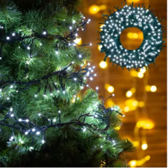 Cordão Pisca Pisca 30m com 300 LEDs – Luzes Branco Frio para Decoração de Árvore de Natal - CasaPopular