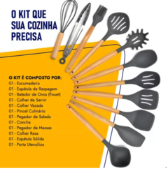 Kit 12 Utensílios De Cozinha Em Silicone E Cabo De Madeira - CasaPopular