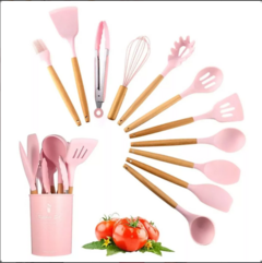 Imagem do Kit 12 Utensílios De Cozinha Em Silicone E Cabo De Madeira