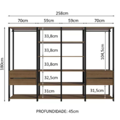 Imagem do Guarda-roupa Closet Modulado Valencia 258cm Madesa Rp 2 Cor Rustic/Preto