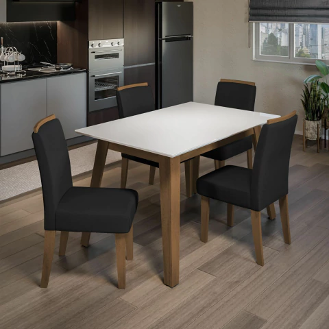 Mesa de jantar Nova York tampo de vidro com 4 cadeiras - Oferta Distribuidora