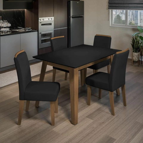 Mesa de jantar Nova York tampo de vidro com 4 cadeiras