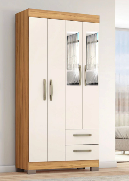 Guarda Roupa Solteiro 6010 Com 4 Portas + Espelho
