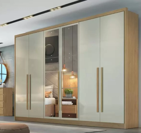 Guarda Roupa Robust 6 Portas 8 Gavetas Com Espelhos 100% Mdf